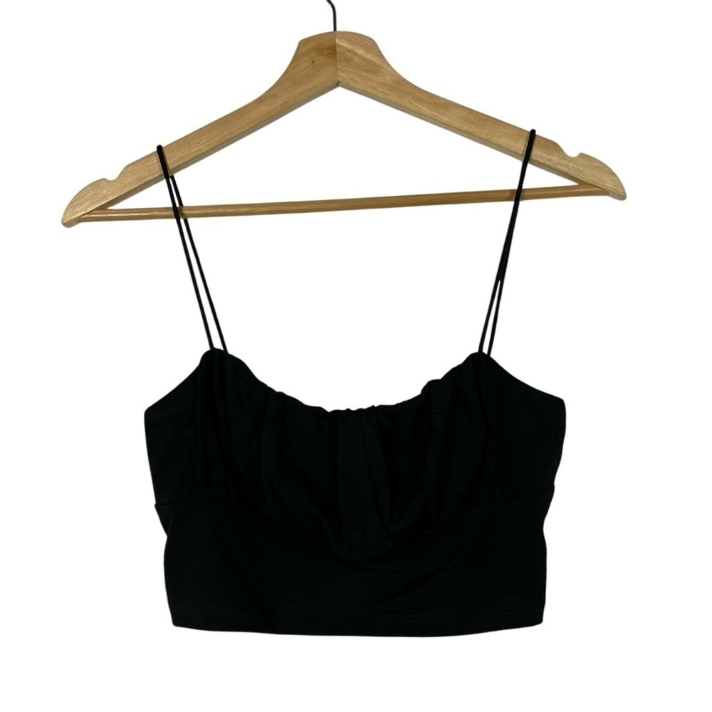 Boutique‎ Black Round Neck Ruched Crop Tank Top S